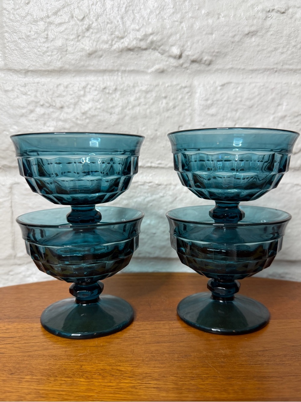 Colony Whitehall cubist design short stem champagne/ sherbert cups Riviera Blue